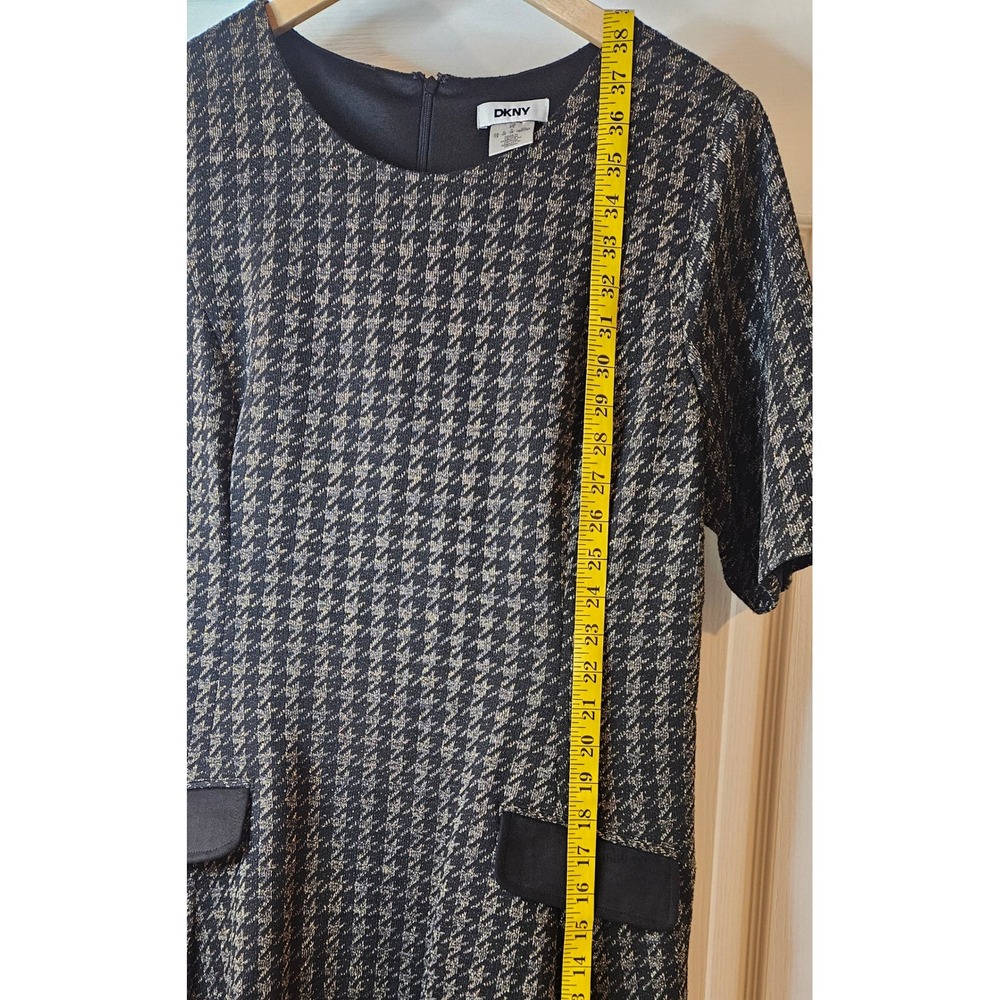 DKNY Black Gold Metallic Houndstooth Short Sleeve Shift Dress‎ Size 16 Chic - Picture 9 of 11